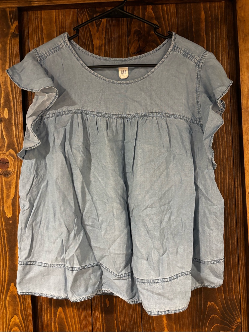 Gap Chambray Denim Lyocell Flutter Sleeve Top XL